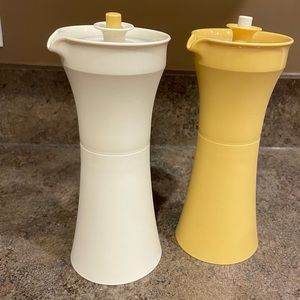 Vintage Tupperware Cruet Condiment Set Oil Vinegar Almond Harvest Gold